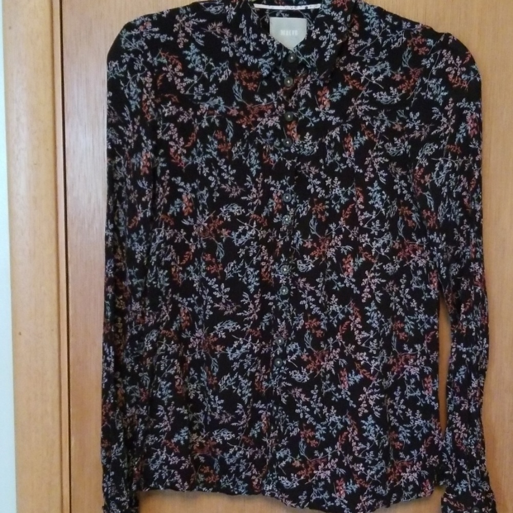 Anthropologie Maeve Black Floral Buttondown Shirt sz 2